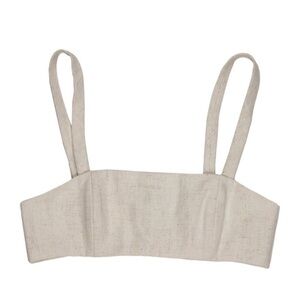 Ronny Kobo Cropped Linen-Blend Tank Top in Beige